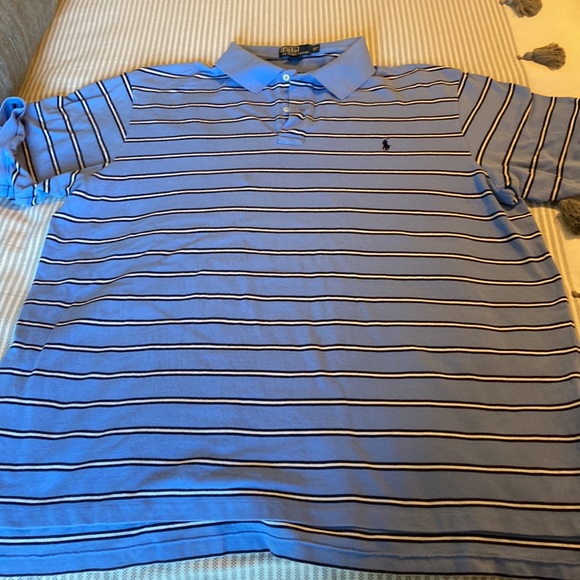 Mens Polo Ralph Lauren 3XLT short-sleeve Pique Mesh knit Light Blue with stripes - Picture 2 of 6